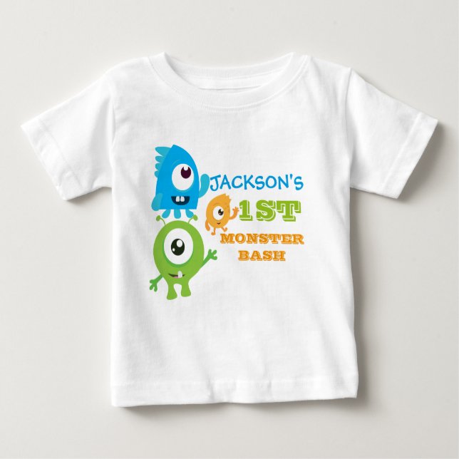 Camiseta de aniversário de monstro, primeiro anive (Frente)