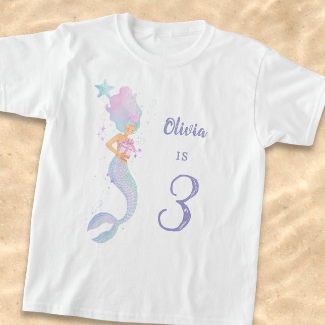 Camiseta de Aniversário de Sereia Fofa Idade 3 (Criador carregado)