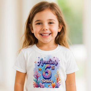 Camiseta de Aniversário de Sereia – Nome e Idade P