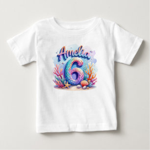 Camiseta de Aniversário de Sereia – Nome e Idade P