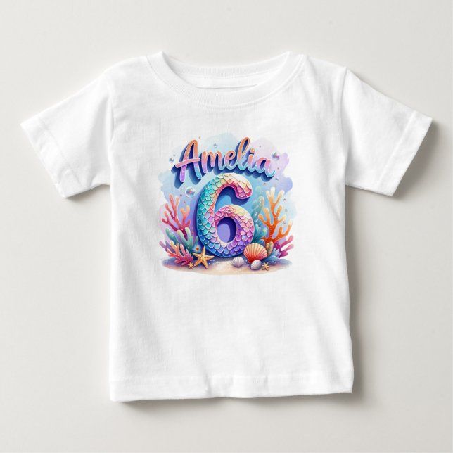 Camiseta de Aniversário de Sereia – Nome e Idade P (Frente)