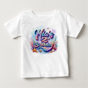Camiseta de Aniversário de Sereia – Nome & Idade P