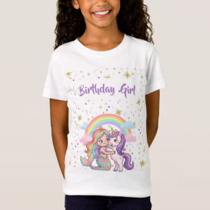 Camiseta de Aniversário de Sereia Unicórnio Menina