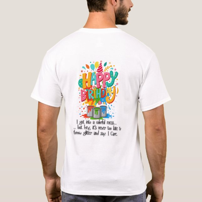Camiseta de aniversário de um cão LGBT francês eng (Verso)