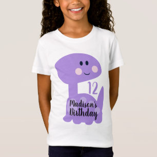 Camiseta de Aniversário Dinossauro Fofo Roxo