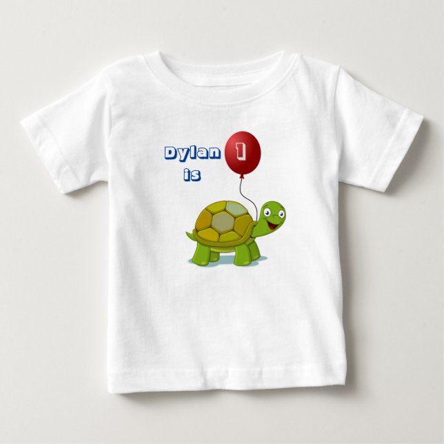 Camiseta de Aniversário do Bebê Tartaruga e Balão  (Frente)