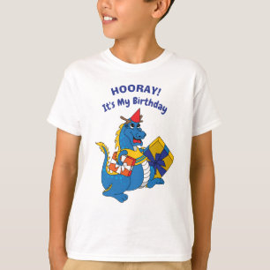 Camiseta de aniversário do Dragão Azul-Bonito