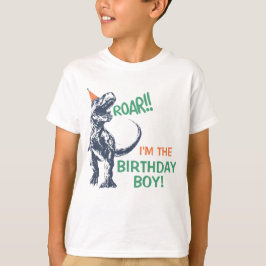 Camiseta de aniversário do menino Dinossauro T-Rex
