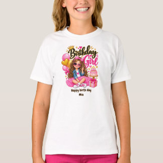 Camiseta de Aniversário Menina  Rosa e Dourado Fof