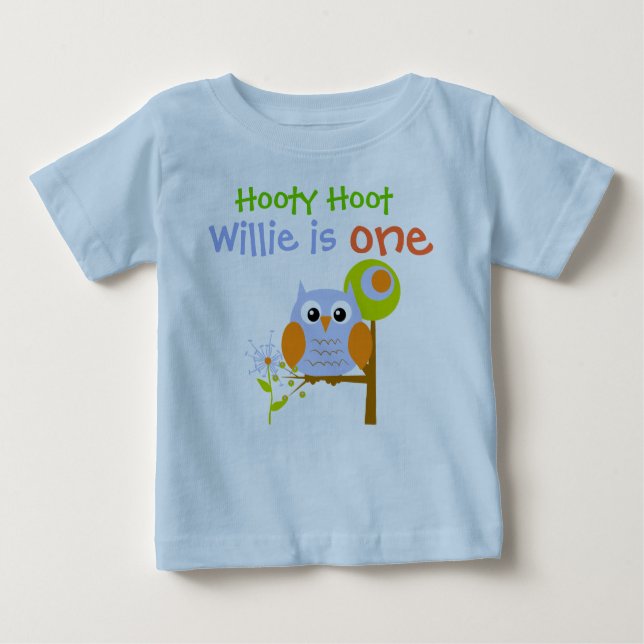 Camiseta de aniversário personalizada Blue Boy Owl (Frente)