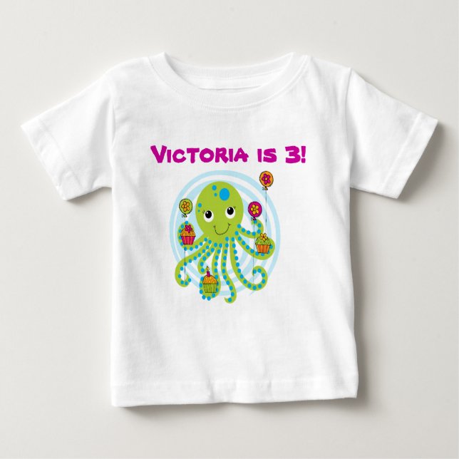 Camiseta de aniversário personalizável Octopus (Frente)