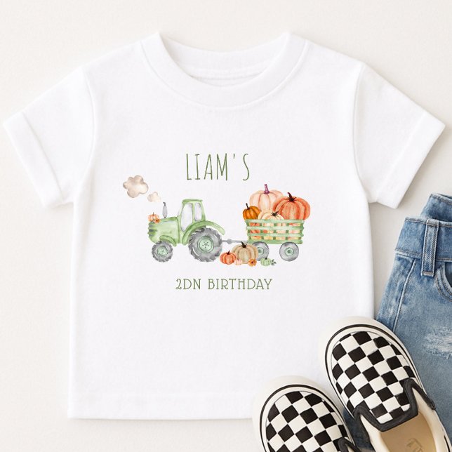 Camiseta de Aniversário Trator Verde e Abóboras (Criador carregado)