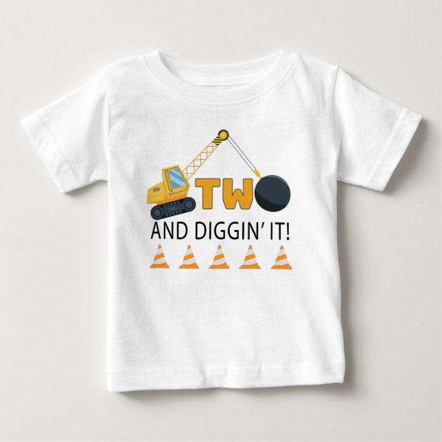 Camiseta de aniversário Two and Diggin’ It Constru (Frente)