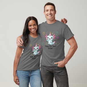 Camiseta de Ano Novo Feliz Axolote 2026