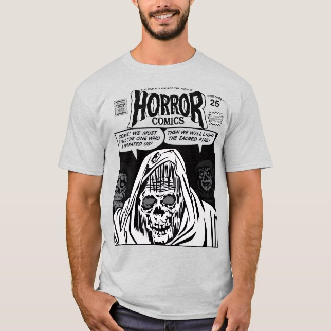 Camiseta de Anúncio de Quadrinhos de Terror dos An (Frente)