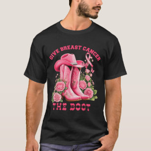 Camiseta Dê ao Câncer de Mama o Boot Cowgirl Pink Ribbon Nó