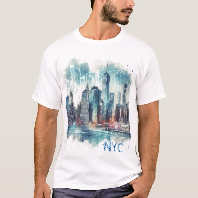 Camiseta de Aquarela de Nova York Abstrata (Frente)