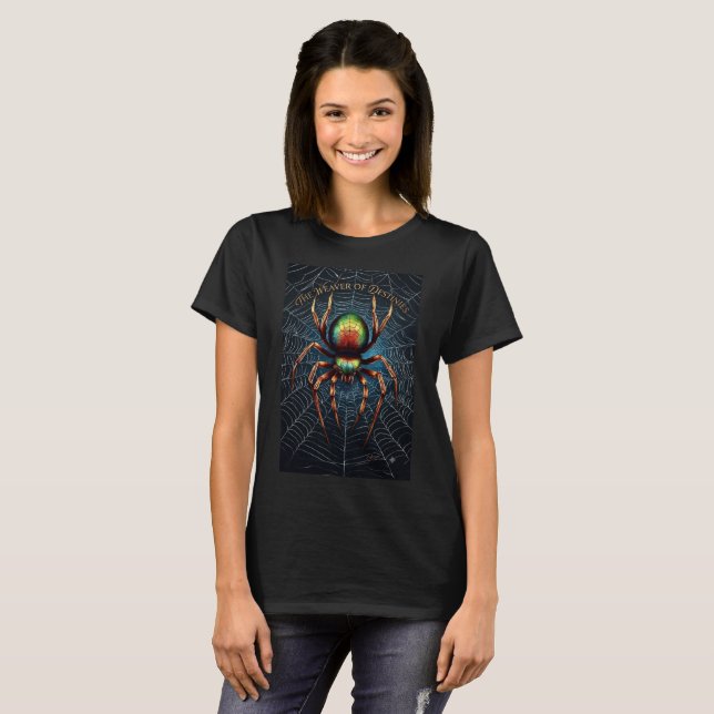 Camiseta de Aranha Artística Colorida na Teia (Frente Completa)