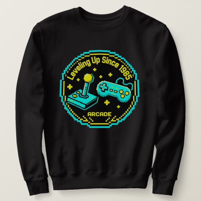 Camiseta de arcade Leveling Up Since 1985 (Frente do Design)