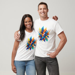Camiseta de Arte Abstrata Azul e Laranja – Geométr