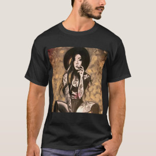 Camiseta de Arte Abstrata Dourada de Mulher com Ta