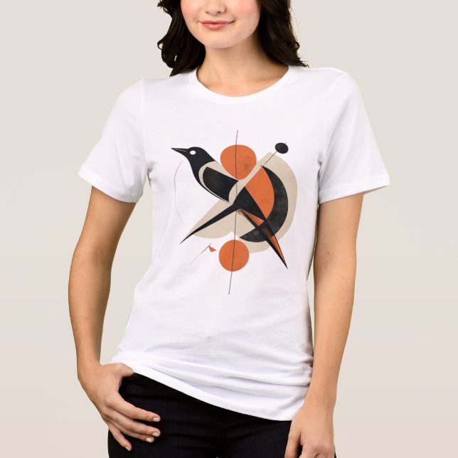 Camiseta de Arte Abstrata Geométrica de Pássaro Mo (Frente)