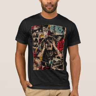 Camiseta de Arte Alternativa Colagem Grunge Esmaga