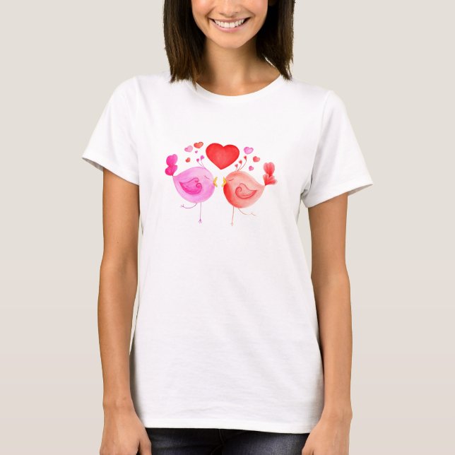 Camiseta de arte aquática de pássaros do amor Whim (Frente)