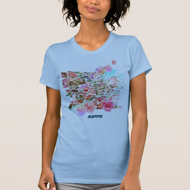 Camiseta de arte bonitinha FELIZ com flores de abs (Frente)