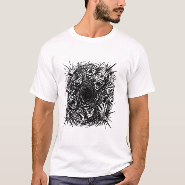 Camiseta de Arte com Esboço Abstrato do Abismo Gri (Frente)