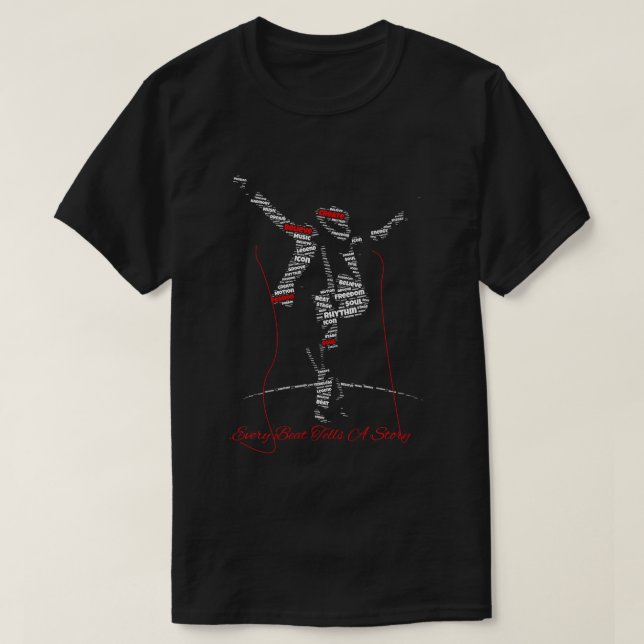 Camiseta de Arte com Nuvem de Palavras de Dança |  (Frente do Design)