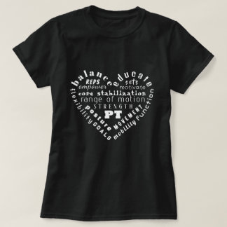 Camiseta de Arte com Palavras Coração Fisioterapia