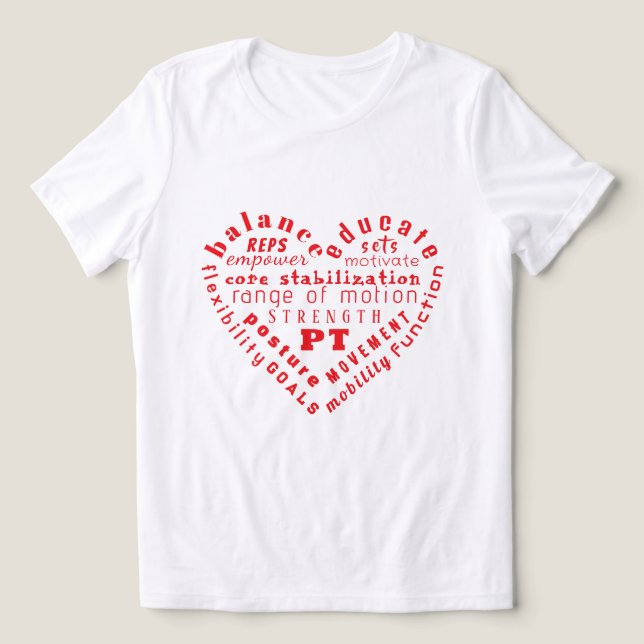 Camiseta de Arte com Palavras Coração Fisioterapia (Design frontal)