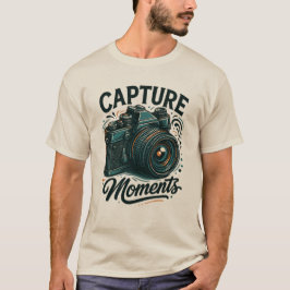 Camiseta de Arte de Câmera Retro 'Capture Moments'