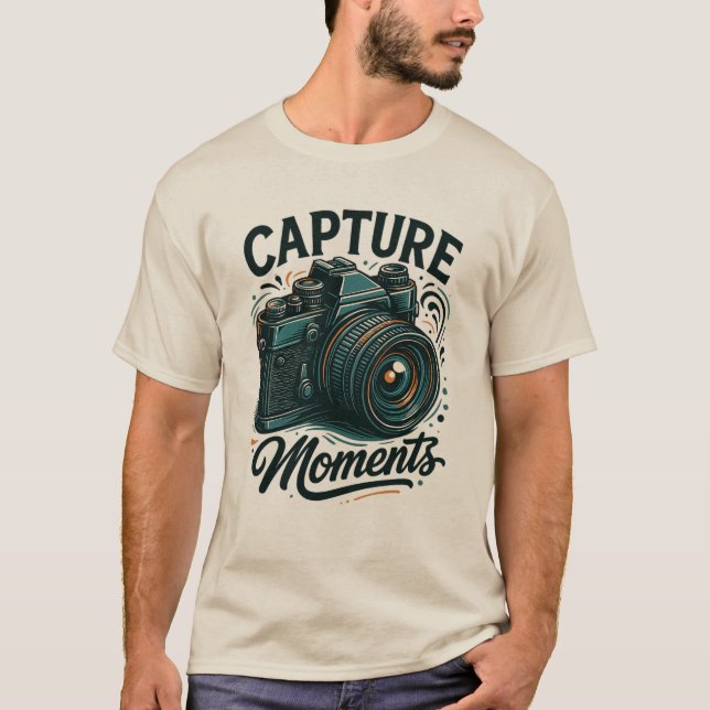Camiseta de Arte de Câmera Retro 'Capture Moments' (Frente)