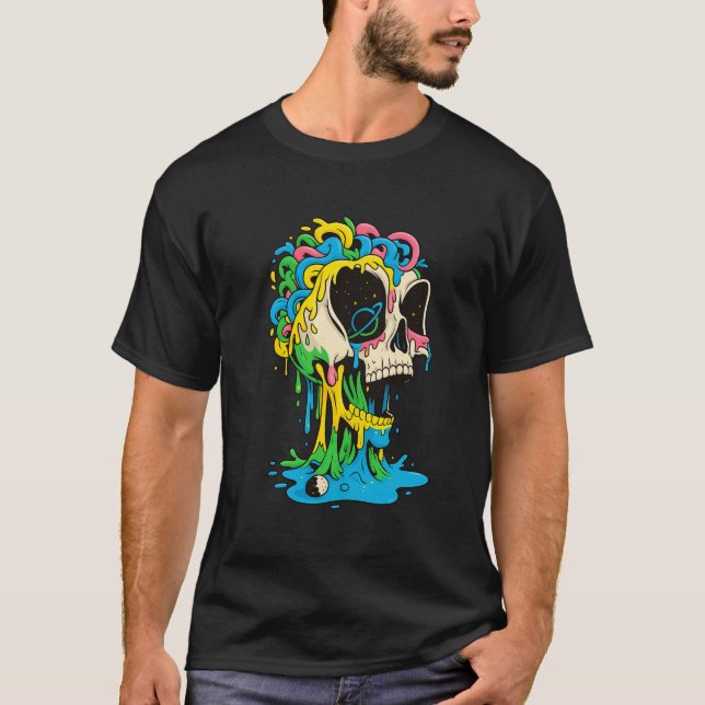 Camiseta de Arte de Caveira Derretida de Neon (Frente)