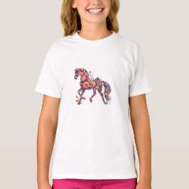 Camiseta de Arte de Flor de Cavalo Floral
