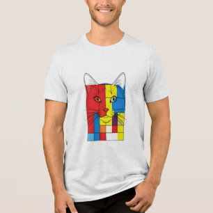 Camiseta de Arte de Gato Abstrato Colorido   Geome