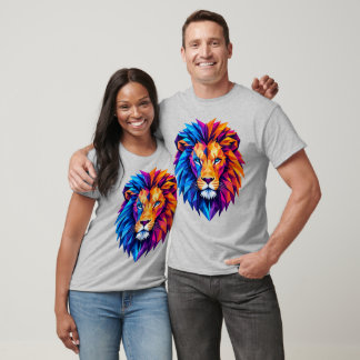 Camiseta de Arte de Leão Geométrico Vibrante