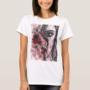 Camiseta de Arte de Linha Abstrata Garota Grunge G