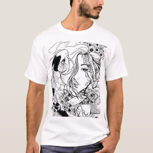 Camiseta de Arte de Linha de Retrato de Garota Art