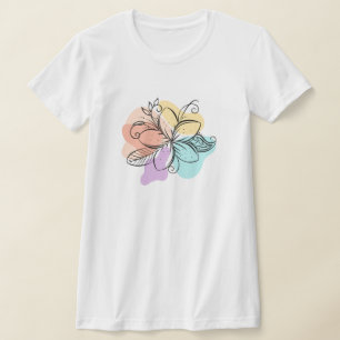 Camiseta de Arte de Linha Floral Abstrata Minimali