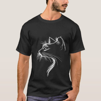 Camiseta de Arte de Linha Mínima de Gato