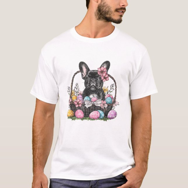 Camiseta de Arte de Ovos de Páscoa do Frenchie Dog (Frente)