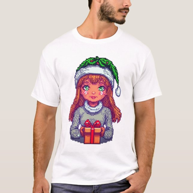 Camiseta de arte de píxeis de Natal bonito (Frente)