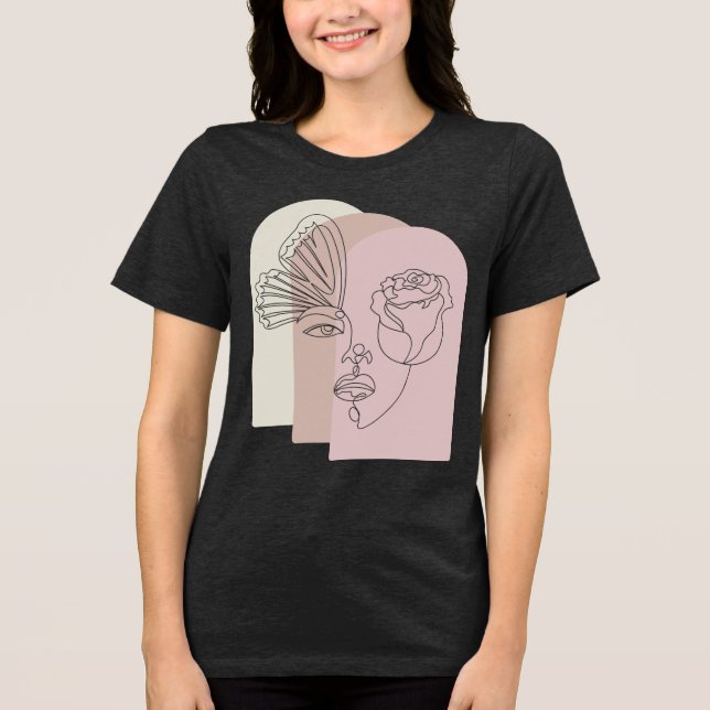 Camiseta de Arte de Rosto Abstrato com Rosa e Borb (Frente)