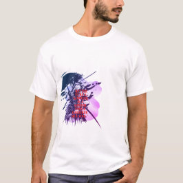 Camiseta de Arte de Tinta Samurai - Azul e Verde e
