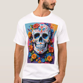 Camiseta de Arte do Crânio Vibrante Floral para Cr