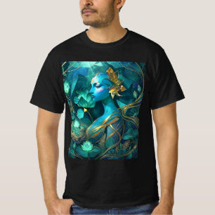 Camiseta de Arte Fantasia da Deusa Azul Mística