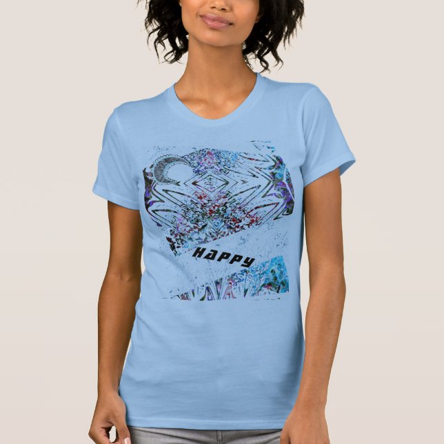 Camiseta de arte FELIZ, lua e padrões modernos (Frente)